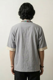 Veste style japonais homme Gris Hideki vue dos coton manches courtes streetwear japonais Japanstreet