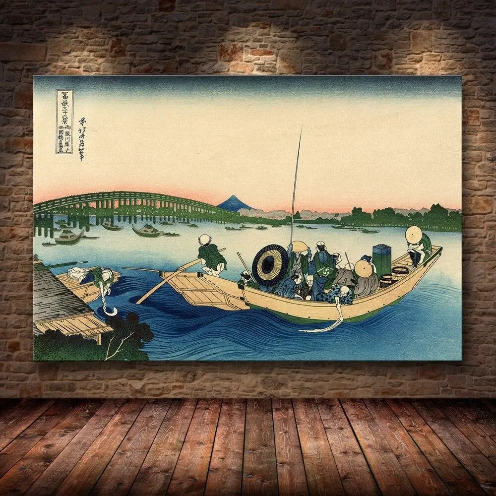 Reproduction estampe ukiyo-e pont Ryōgoku au crépuscule sur la rivière Sumida — Japanstreet