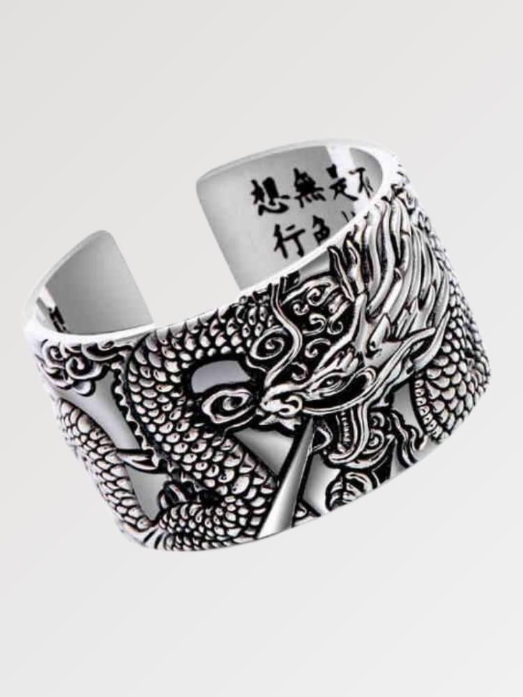 Bague japonaise dragon argent — finition argent — vue principale — Japanstreet