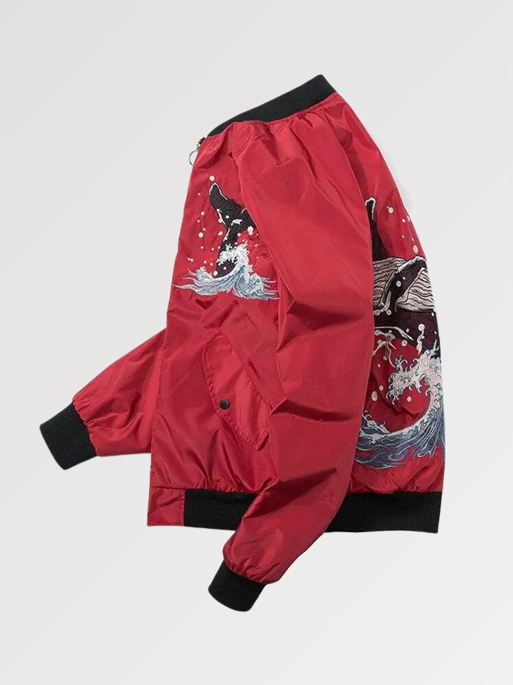 Bomber Japonais Rouge 'Wave x Whale'