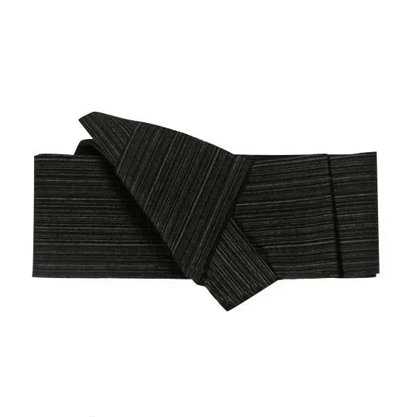 Ceinture obi homme anthracite à la trame chinée riche — vue de face nœud taiko — Japanstreet