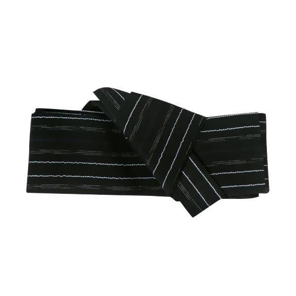 Ceinture obi homme noir aux fines rayures blanches horizontales — vue de face nœud taiko — Japanstreet