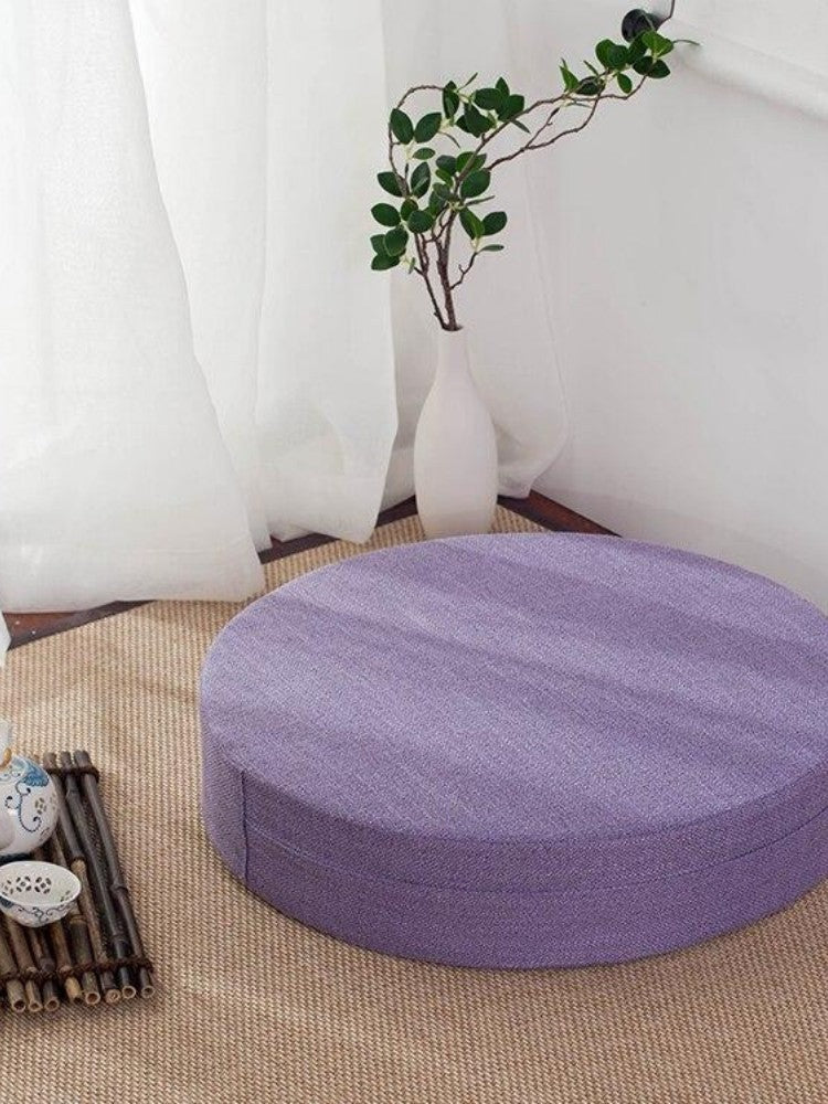 Coussin japonais Yehuga rond plat à lotus brodé doré en 6 couleurs (olive, cyan, violet, beige, gris, rouge) — vue alternativ