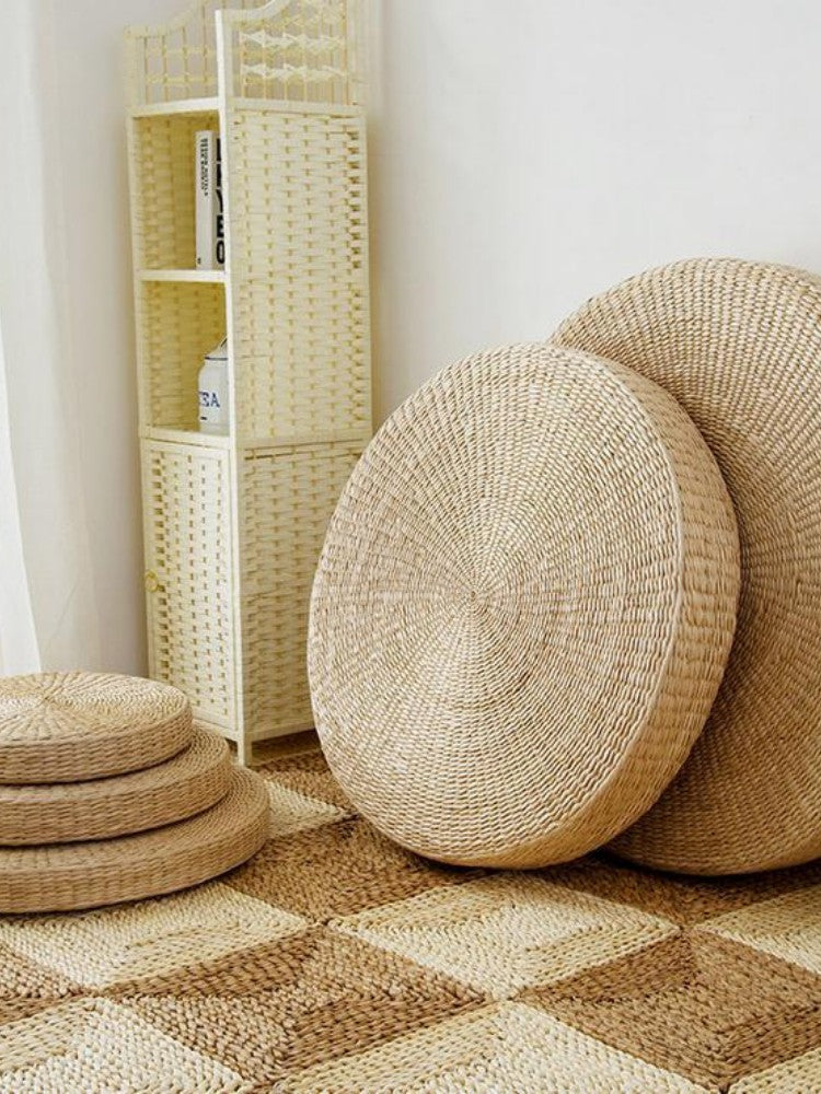 Coussin de sol rond en paille de blé tressée à la main en 4 formats inspiration tatami — vue principale du produit — Japanstr
