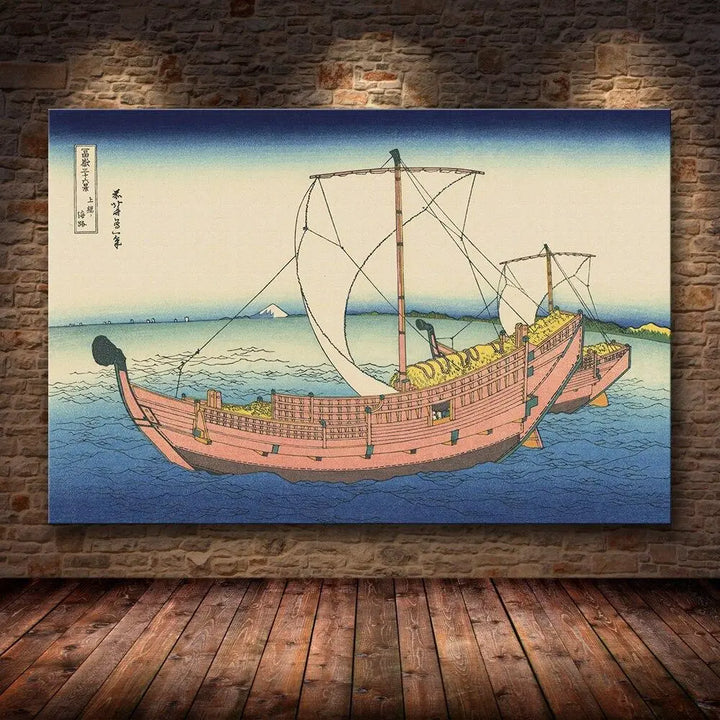 Estampe japonaise dans un style moderne représentant un Hansen sur une route maritime