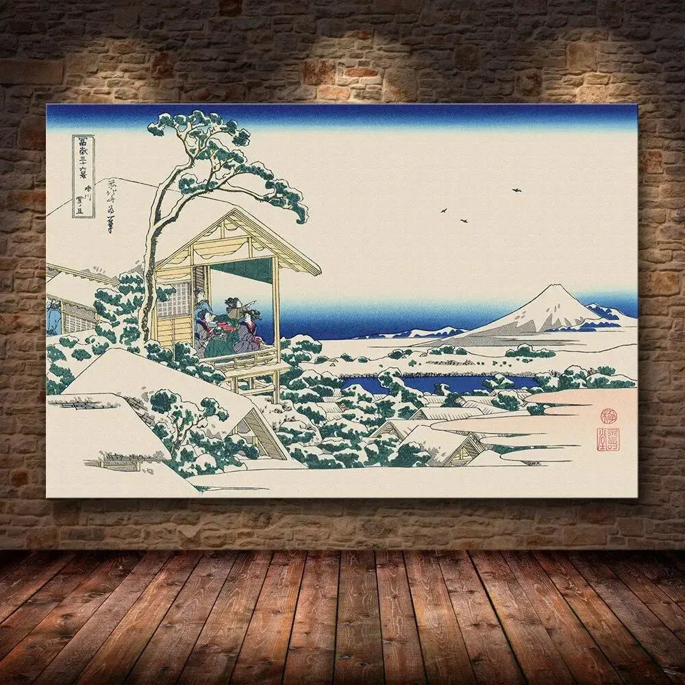 Reproduction estampe ukiyo-e matin de neige à Koishikawa avec mont Fuji — Japanstreet