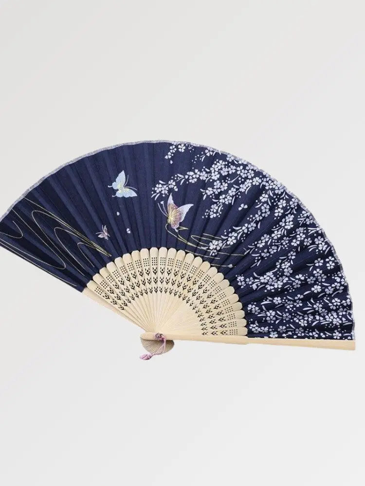 Éventail bois — structure bois et tissu — vue principale déployée — Japanstreet