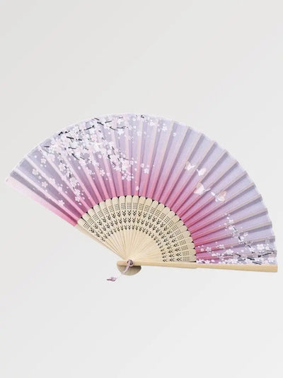Un éventail japonais au motif fleur de cerisier en bois authentique
