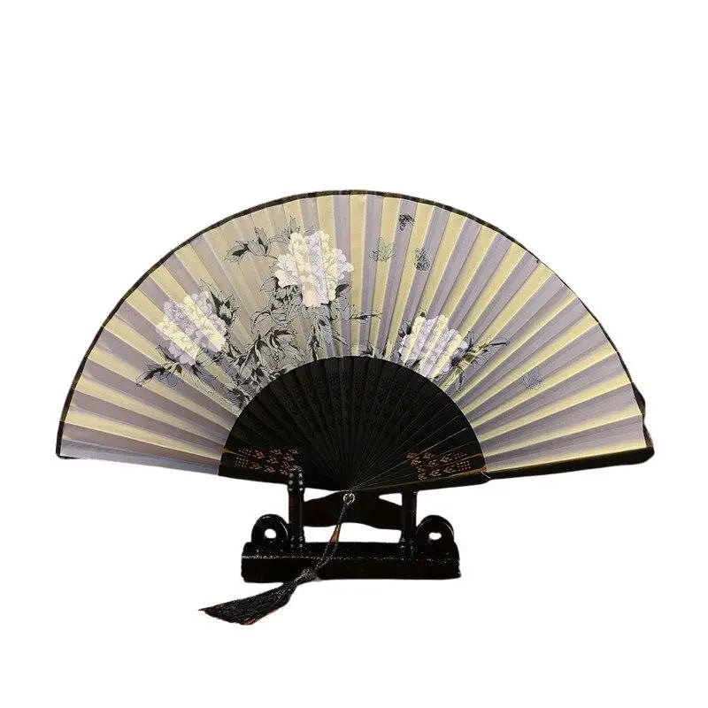 Éventail sensu fleuri — motif floral coloré — vue de profil ou détail — Japanstreet