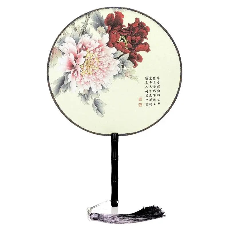 Éventail uchiwa rond fleuri — motif floral — vue de profil ou détail — Japanstreet