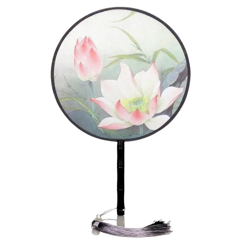 Éventail uchiwa rond lotus — motif lotus — vue de profil ou détail — Japanstreet