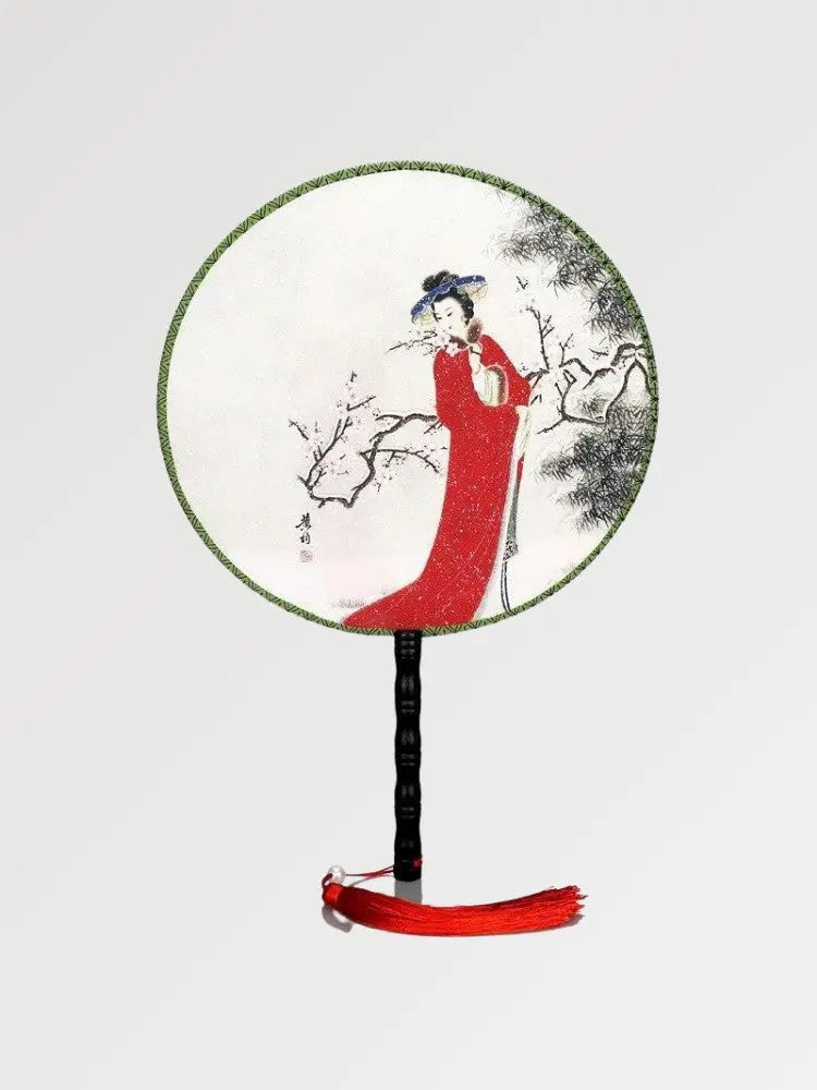 Éventail uchiwa rond maiko — portrait de maiko — vue principale déployée — Japanstreet
