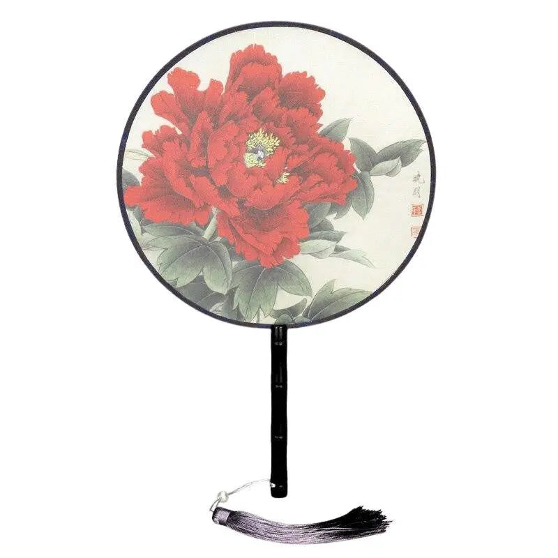 Éventail uchiwa rond rose — tons roses Kikoi — vue de profil ou détail — Japanstreet