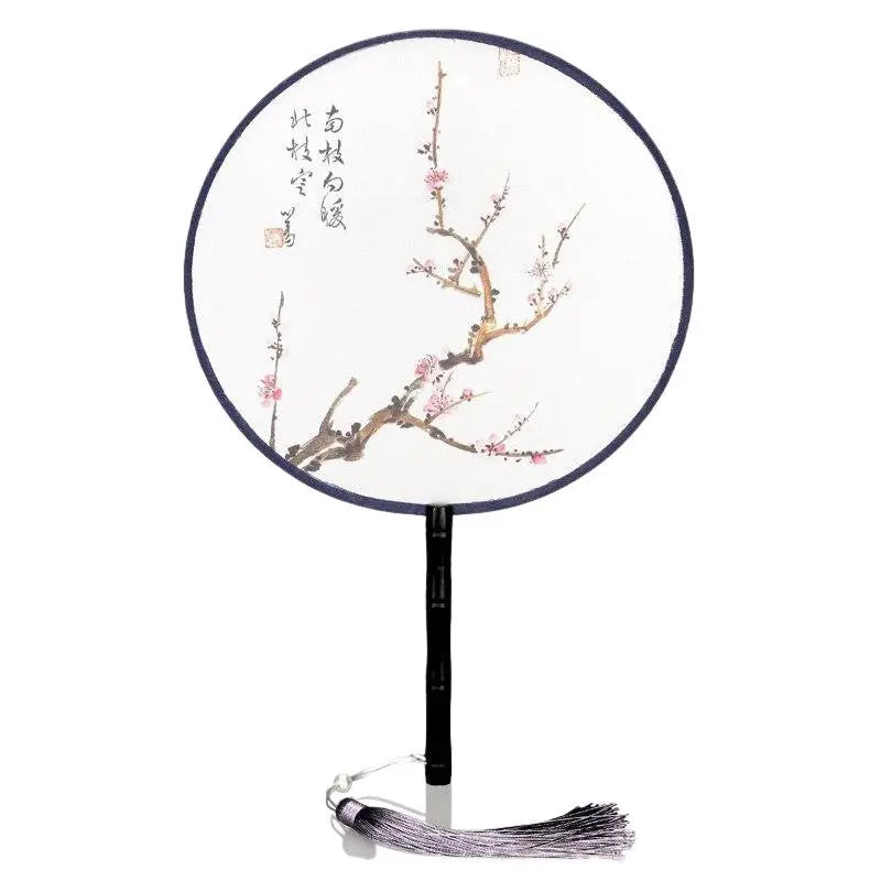 Éventail rond Nagano — tissu et bambou — vue de profil ou détail — Japanstreet