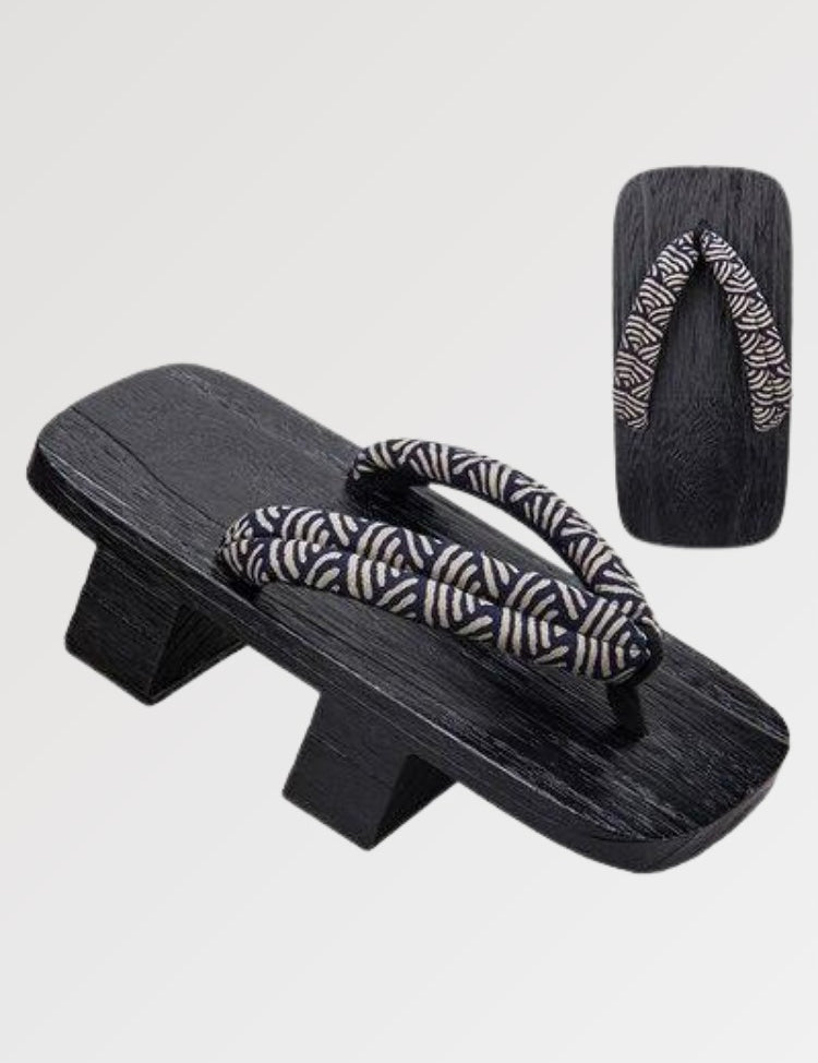 Geta japonaise au motif japonais Seigaiha pour une tenue traditionnelle complète