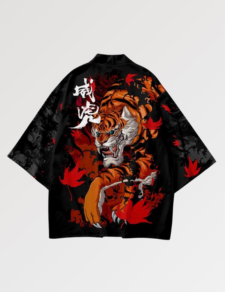Haori idéal pour un Cosplay grâce à son motif de tigre et ses écritures japonaises