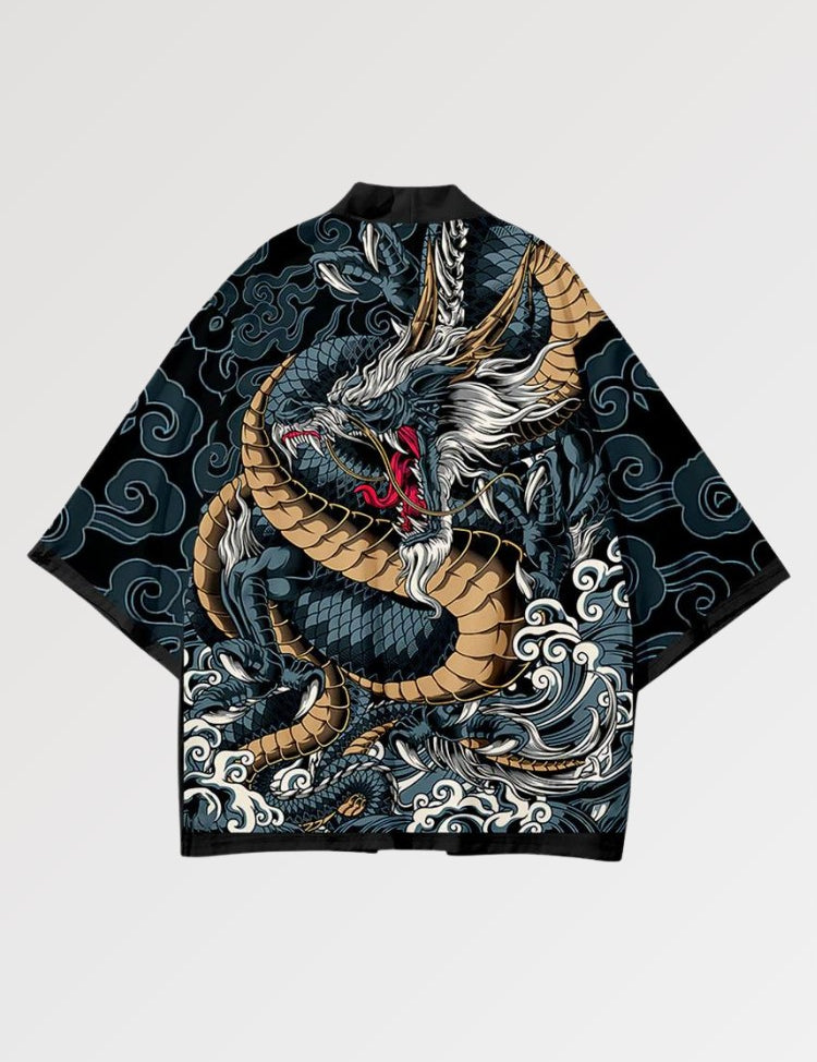 Haori représentant le Dragon Ryu-Jin dans des couleurs sobres et discrètes