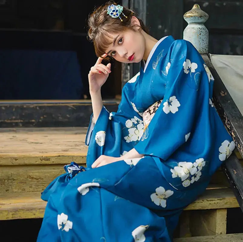 Kimono Japonais Femme Bleu