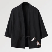 Kimono veste avec un couple de grues brodé sur la partie latérale pour homme