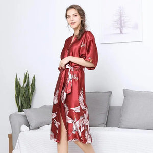 Long Pyjama Japonais Kimono Bordeaux