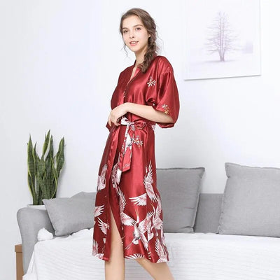 Long pyjama japonais type kimono couleur bordeaux
