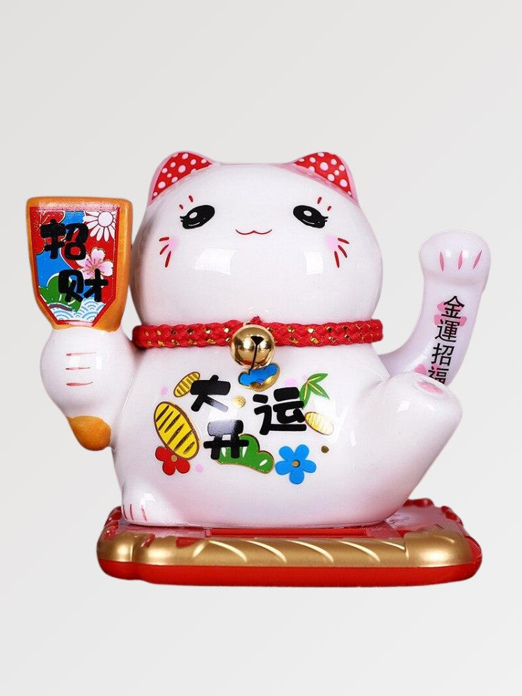 Maneki-neko tirelire à deux pattes levées avec maillet d'or et koban pour invocation totale — vue principale de face — Japans