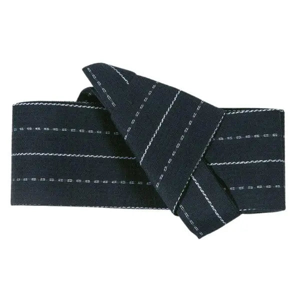 Ceinture obi homme marine aux rayures blanches — vue de face nœud taiko — Japanstreet