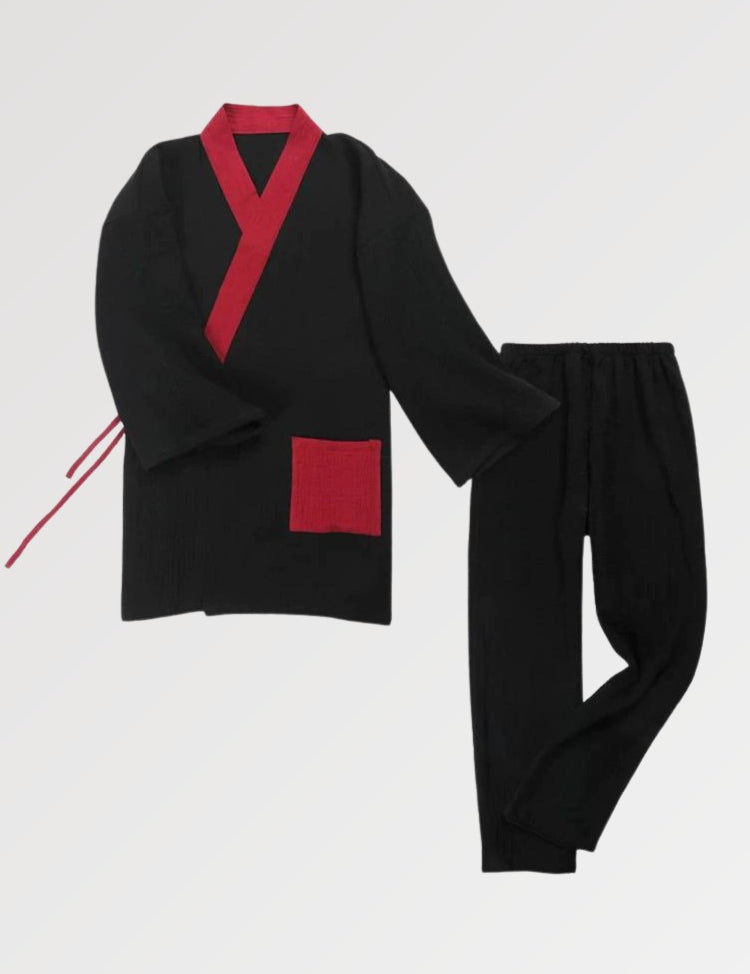 Pyjama pour homme au style japonais rouge et noir