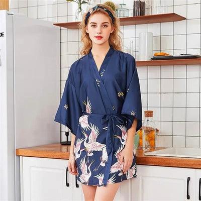 Pyjama japonais kimono bleu pour femme