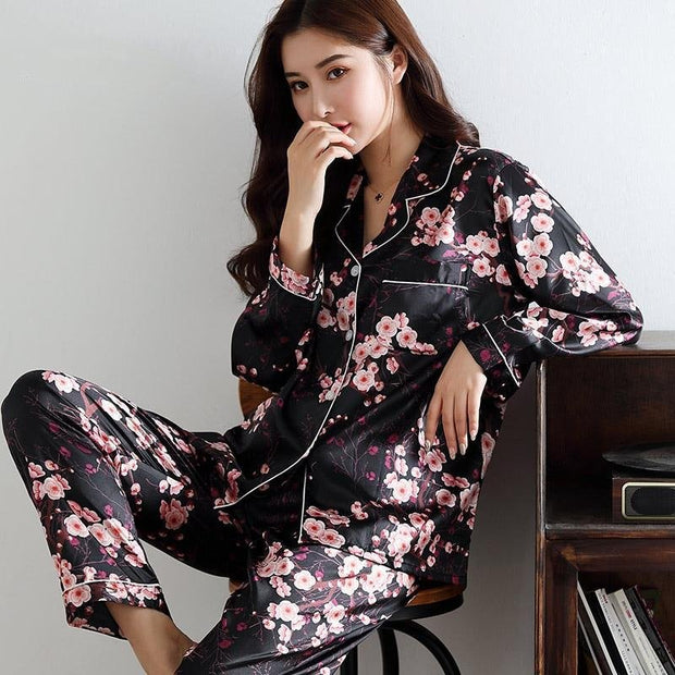 Pyjama Japonais Femme En Soie Noir