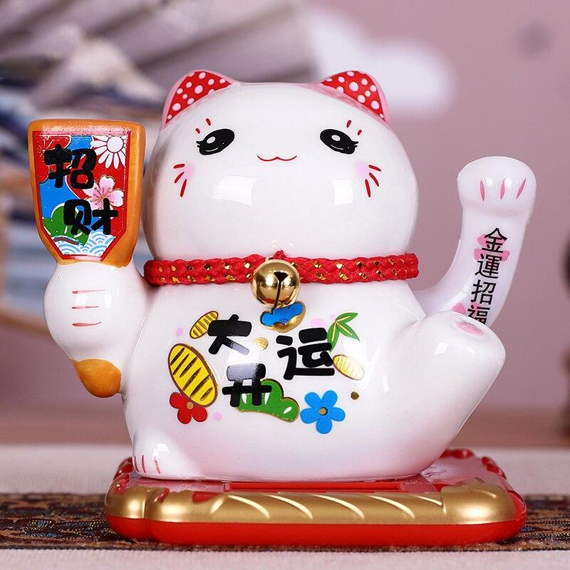 Maneki-neko tirelire à deux pattes levées avec maillet d'or et koban pour invocation totale — vue de profil arrière — Japanst