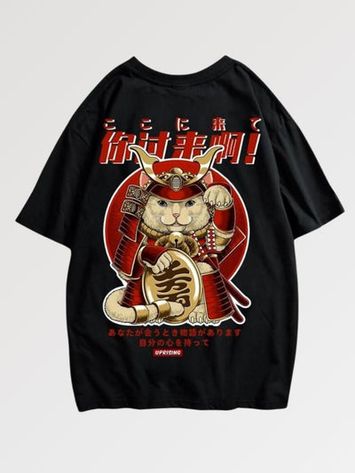 Souriez à la fortune avec le t-shirt chat japonais, autrement appelé Maneki-Neko