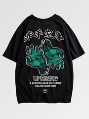 T-shirt avec ecriture japonaise au motif représentant deux mains zombifiées et coupées