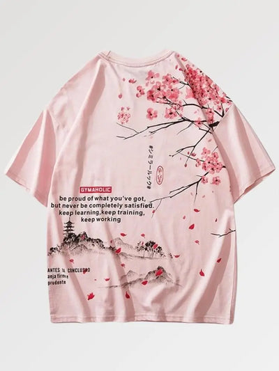 Élégant tee shirt aux motifs japonais de fleurs de cerisier pour femme