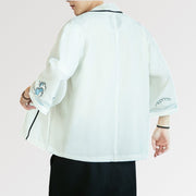 Veste Kimono Blanche 'Vague Kanagawa'