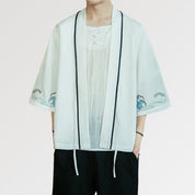 Veste Kimono Blanche 'Vague Kanagawa'