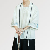 Veste Kimono Blanche 'Vague Kanagawa'