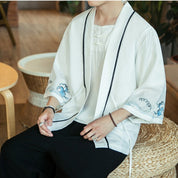 Veste Kimono Blanche 'Vague Kanagawa'