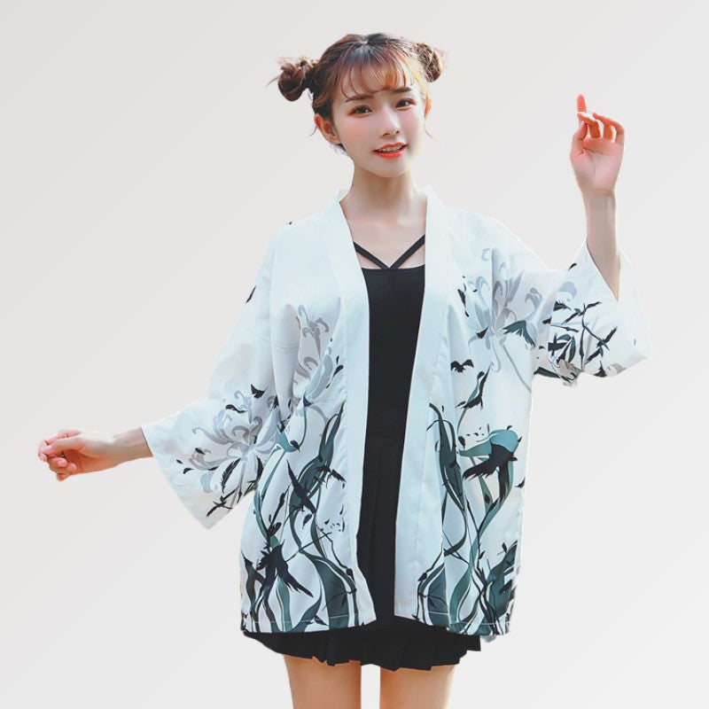 Veste Kimono Femme Blanc 'Hisae'
