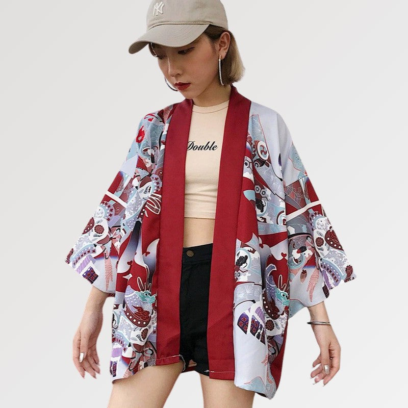 Veste Kimono Femme Rouge 'Nobuko'