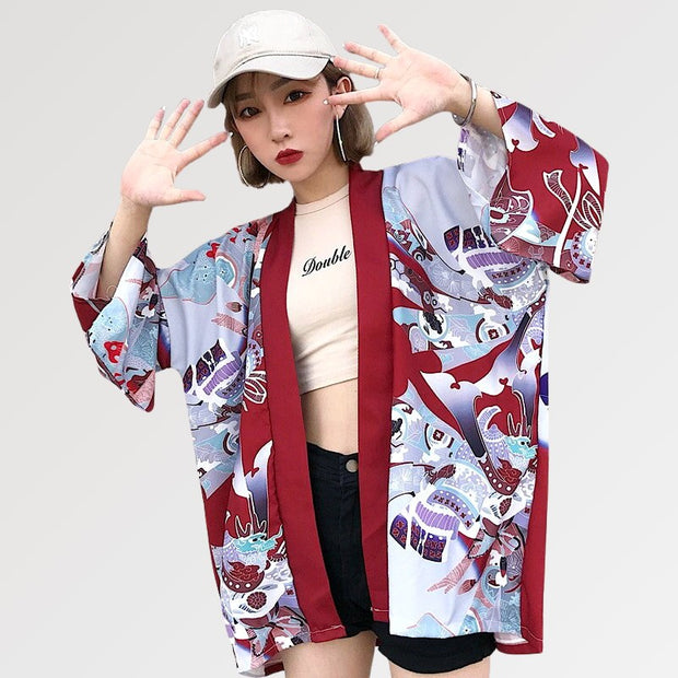 Veste Kimono Femme Rouge &