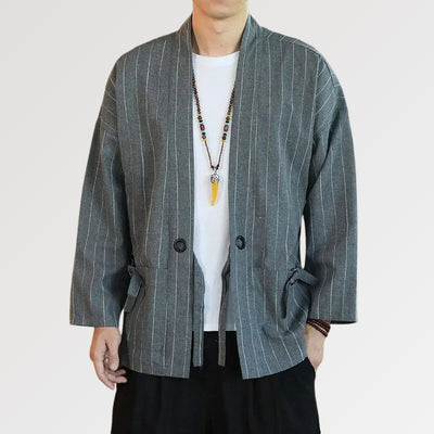 Une Veste de Kimono Grise à Rayure en coton doux