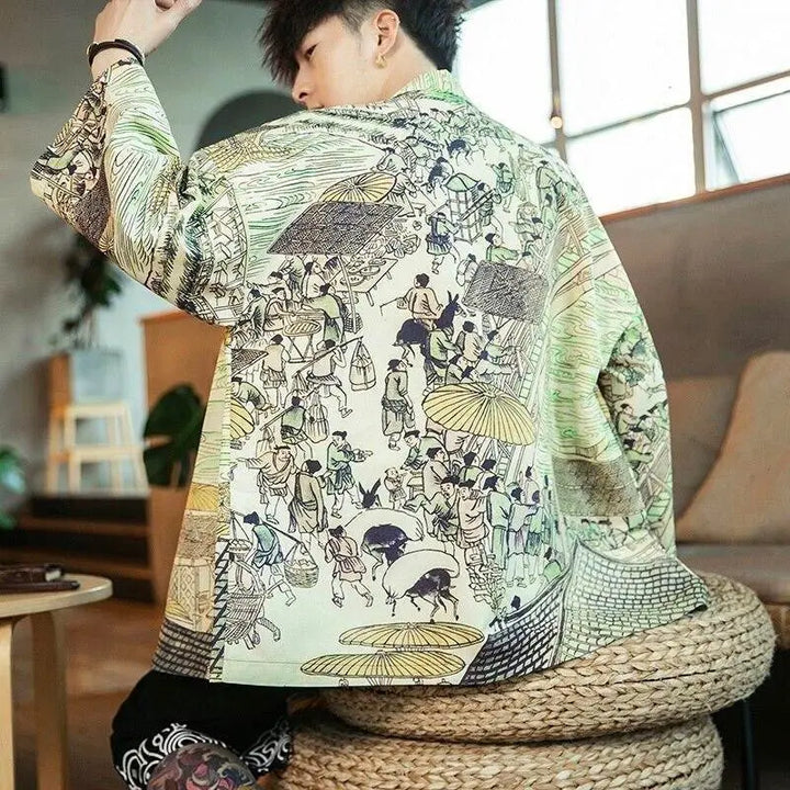 Veste Kimono pour Homme imprimée d'une Estampe japonaise traditionnelle