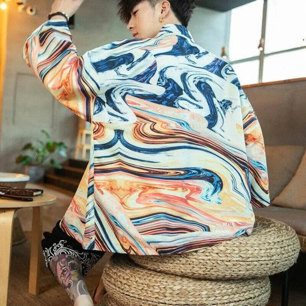 Veste Kimono pour Homme au style Moderne et au motif abstrait coloré