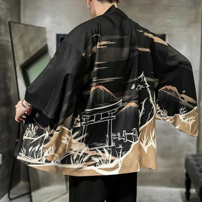 Veste de Kimono pour homme au Motif Torii, emblématique des temples japonais