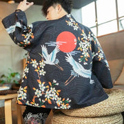 Veste de Kimono au motif de Soleil Japonais et aux fleurs de lys