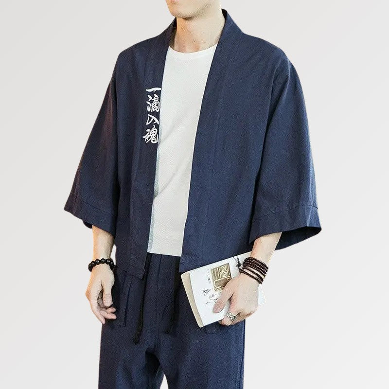 Veste Kimono à Ecriture Japonaise 'Kanji'