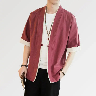 Veste Style Kimono Homme 'Rouge Hideki'